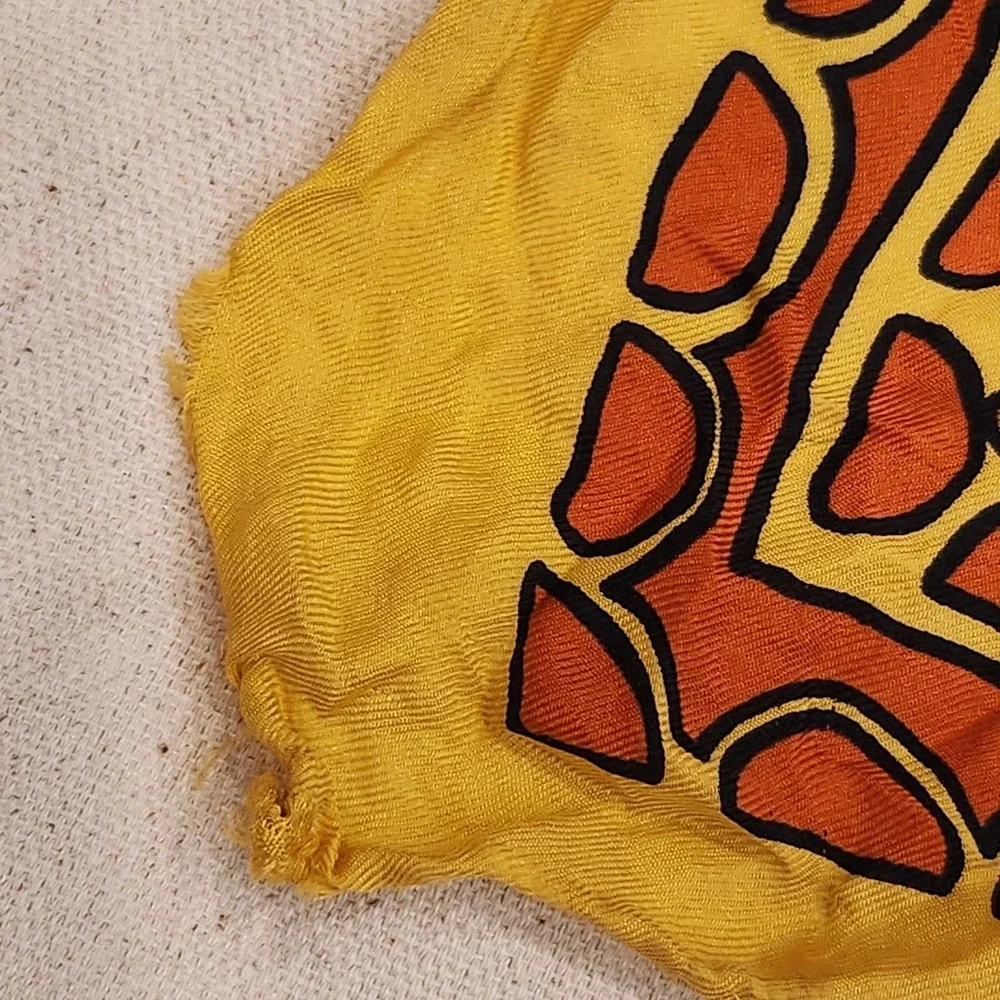Vintage Echo Silk Scarf Yellow Orange Tribal Geometric Aztec Square Neck Scarf